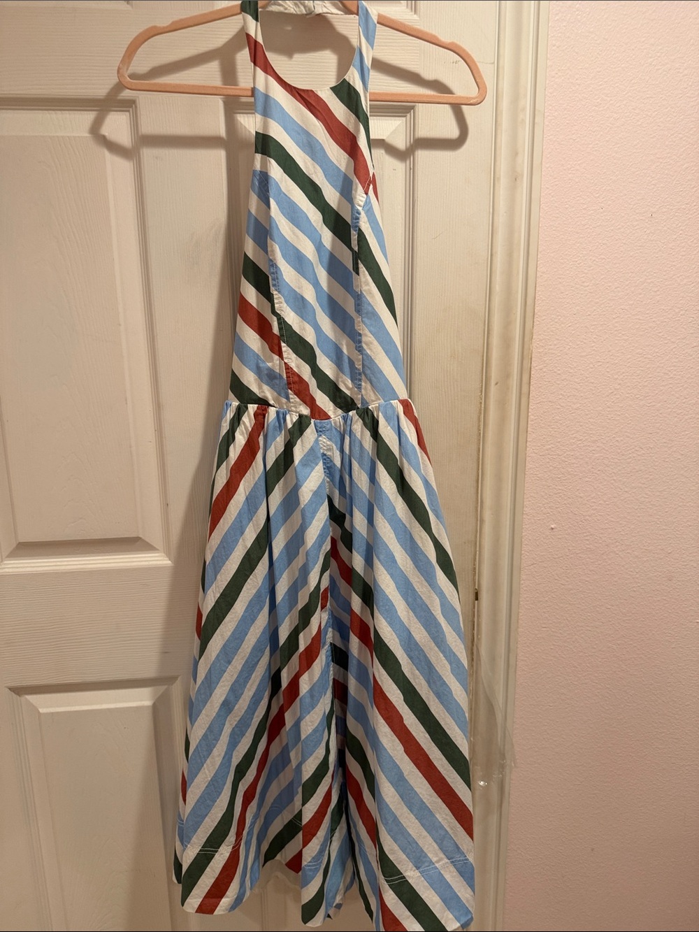 Anthropologie Striped Halter dress - Light Blue, Forest Green & Rust
